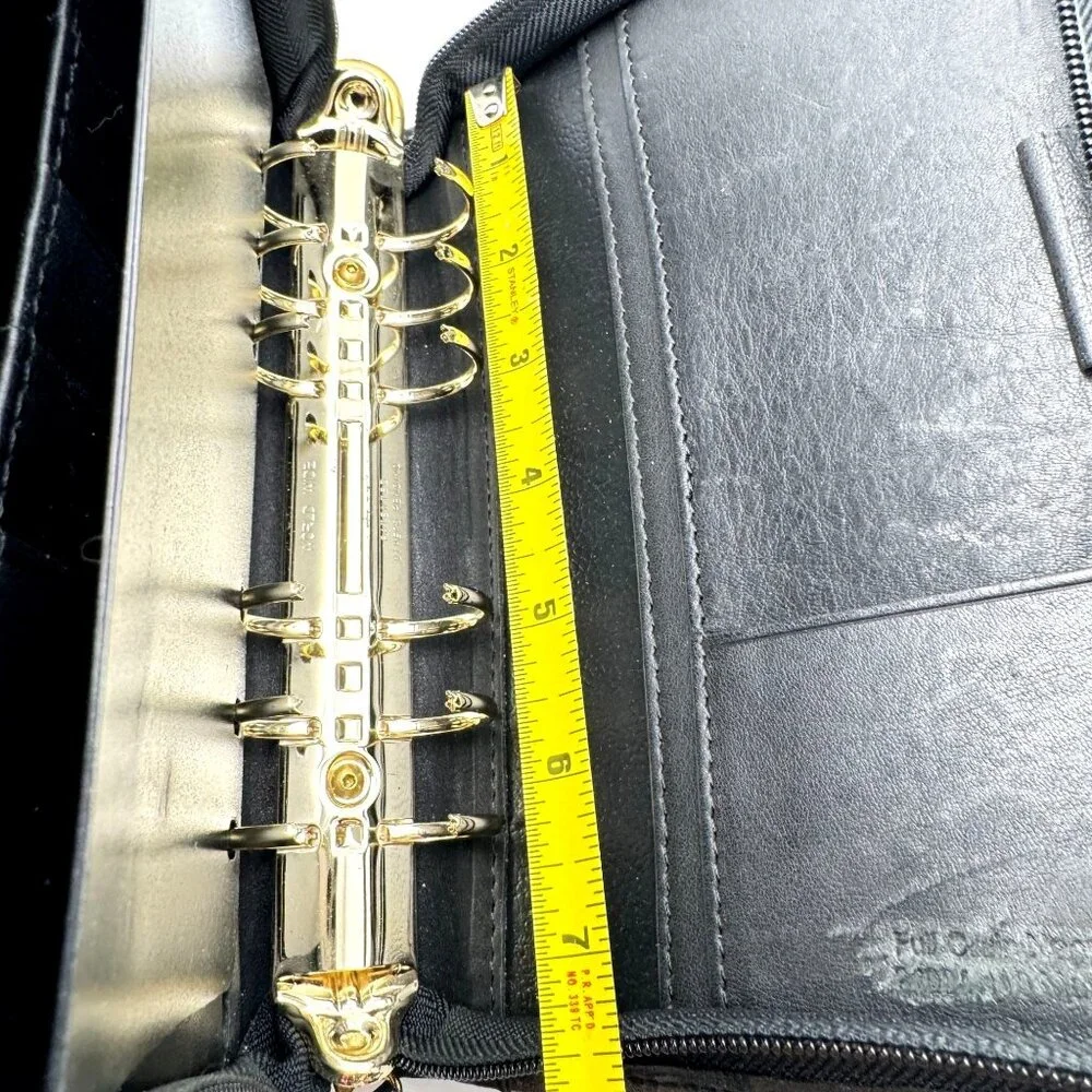 Franklin Quest Vtg Black Full Grain Leather Pocket Page Siz 6 Ring Zip Binder
